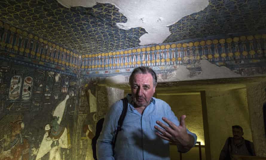 Egyptologist Nicholas Reeves in Horemheb tomb in the Valley of the Kings.