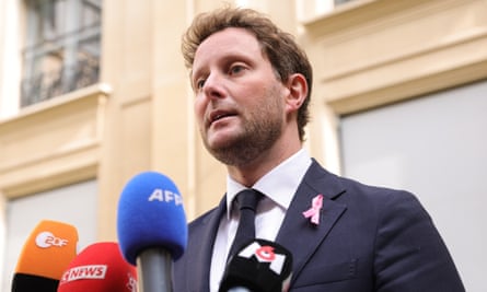France’s transport minister, Clément Beaune, speaks to the press after a crisis meeting with transport operators.