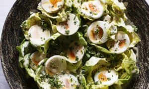 Lettuce salad with eggs, mustard cress and a creamed dressing Simon Hopkinson