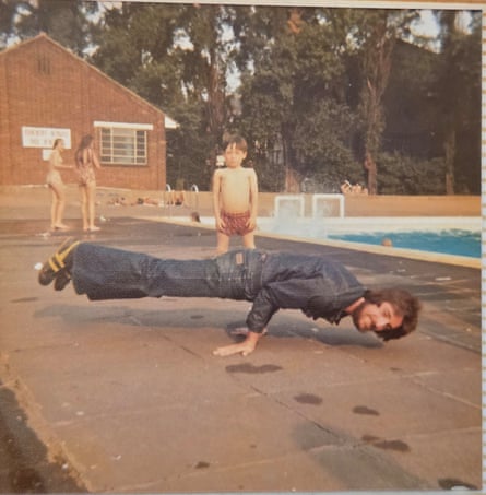 Michael doing the 'peacock pose' at the open-air swimming pool.