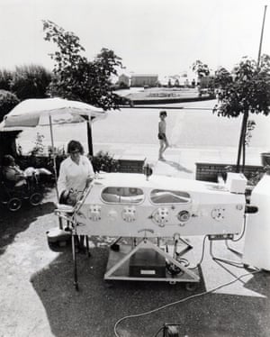 Dennis, a QEF resident in an iron lung