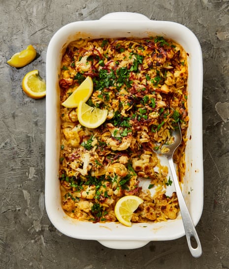 Meera Sodha's creamy baked orzo with cauliflower, onions and mustard.