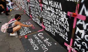 Performance in Protest against Gender Violence, Mexico City, Mexico - 07 Mar 2021<br>Mandatory class=lazy Credit: Photo by Luis Barron/Eyepix Group/Pacific Press/REX/Shutterstock (11790309f)
A woman, takes part during a performance of Feminist groups, to write names of victims of femicide and place flowers in protest against gender violence, as part of the protests of International Women's Day at the National Palace.
Performance in Protest against Gender Violence, Mexico City, Mexico - 07 Mar 2021