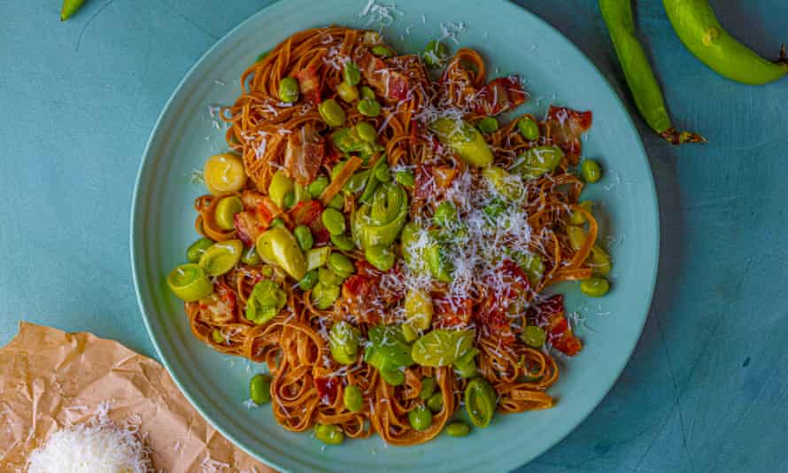 Joe Trivelli’s tagliatelle with new broad beans.