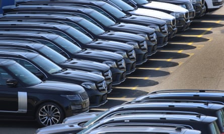 SUVs of Range Rover, Mercedes-Benz and BMW at the port of Bremerhaven, northern Germany