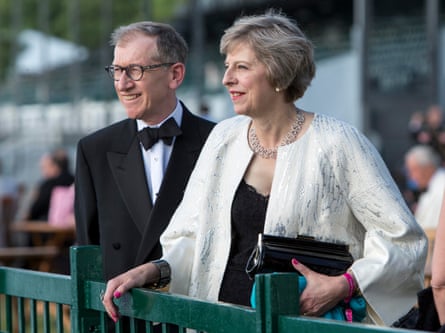 Theresa May seen with her usband Philip John May at the Henley Festival over the weekend.
