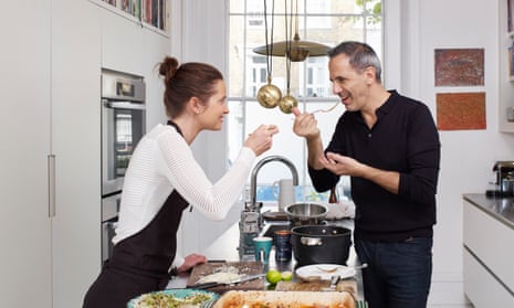 Chef Yotam Ottolenghi with his recipe tester, Claudine Boulstridge, in his house in London