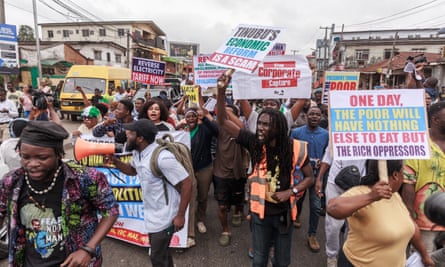 Demonstrators gather at Ikeja, Lagos, on 1 August 2024.