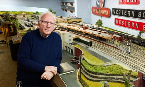 Pete Waterman with his model railway of Leamington Spa, where he spotted trains as a boy