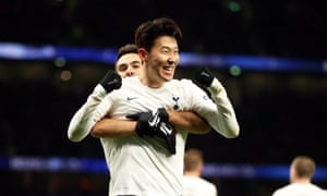 Son celebrates after scoring for of Tottenham.