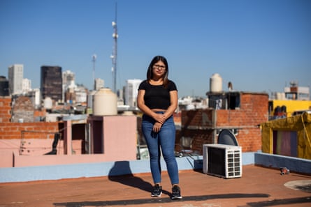 Michelly Natalí Barreto Sánchez, 22, on a rooftop in Villa 31, Buenos Aires.