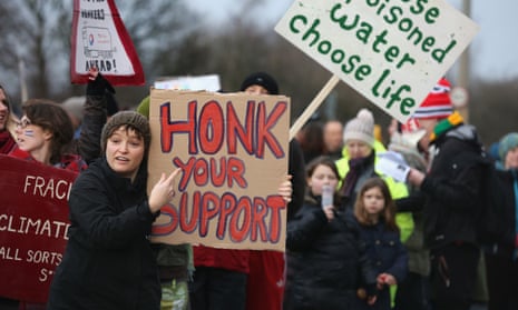 A protest against fracking exploration in Barton Moss, Salford, in 2014