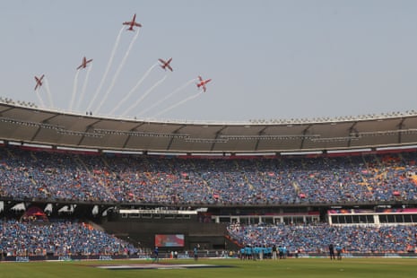 The Indian Air Force performs a flypast.
