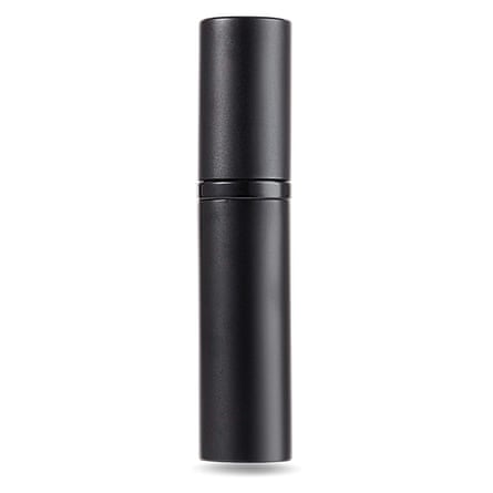 A black AsaNana atomiser with lid. It is on a white background.