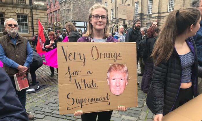 Protesters gather in Edinburgh on the second day of the state visit to the UK by the US president, Donald Trump.