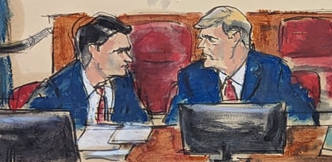  a drawing of two men in blue suits and red ties