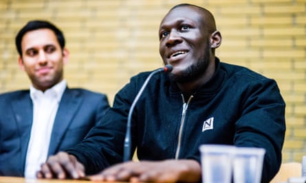 Stormzy talks to Oxford University students during a Q&amp;A session this week.