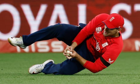 Liam Livingstone of England takes a catch to dismiss Mohammad Wasim of Pakistan for 4 runs.