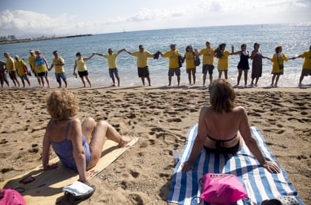 Activists protest against mass tourism in Barcelona.