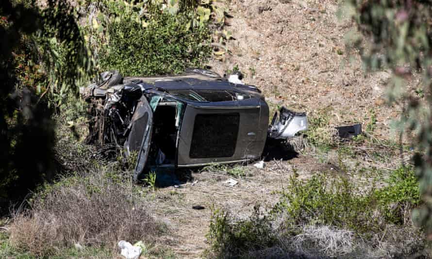 Tiger Woods’s badly damaged car after the golfer’s crash on Tuesday