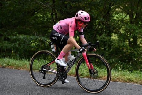 Kathrin Hammes has embarked on a lone breakaway in today’s third stage.