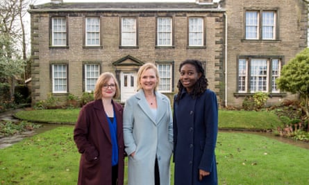 Lucy Mangan with Martha Kearney (Charlotte devotee) and novelist Helen Oyeyemi (Emily champion) outside the Parsonage at Haworth, Yorkshire.