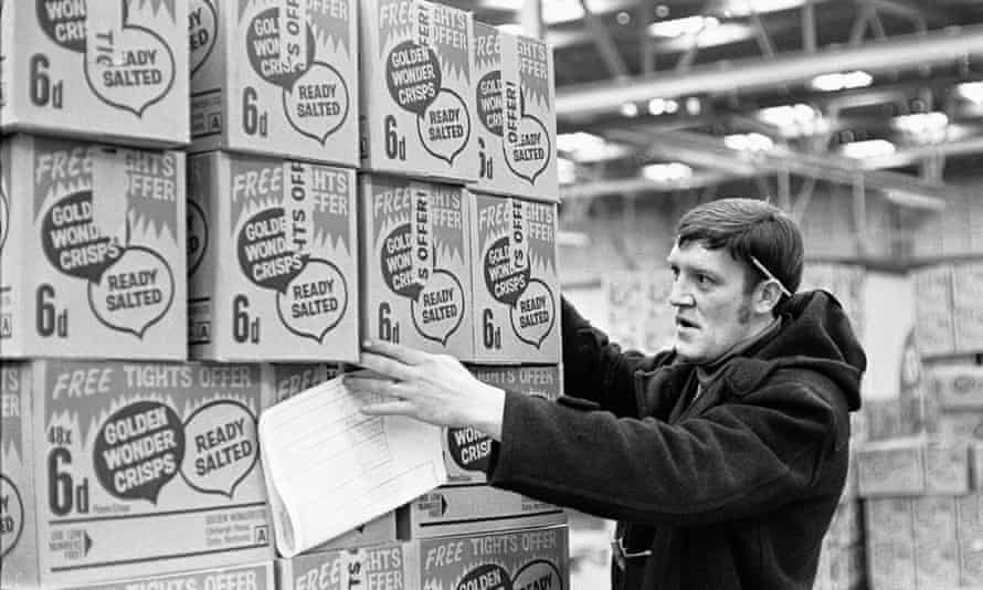 A warehouse worker at a Golden Wonder warehouse in 1970