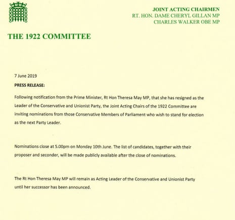 Statement about May’s resignation