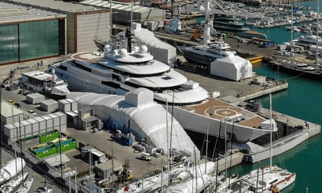 The multi-million-dollar mega yacht Scheherazade, docked at the Tuscan port of Marina di Carrara.