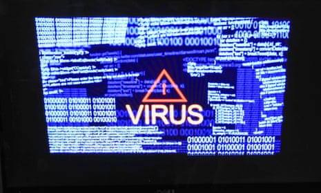 Computer screen with virus alert warning