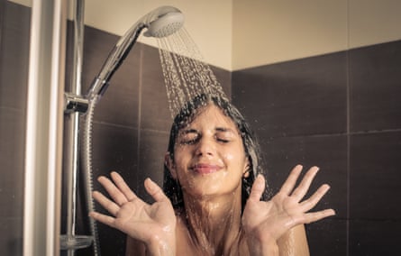 Woman under a cold shower