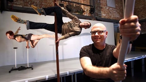‘It’s like physical jazz’: Yaron Lifschitz, right, in rehearsals with Circa acrobats in Brisbane.