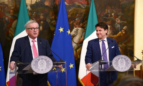 Jean-Claude Juncker (left) with Giuseppe Conte in Rome today.