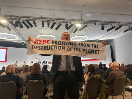 A protest at HSBC's AGM, 5 May 2023