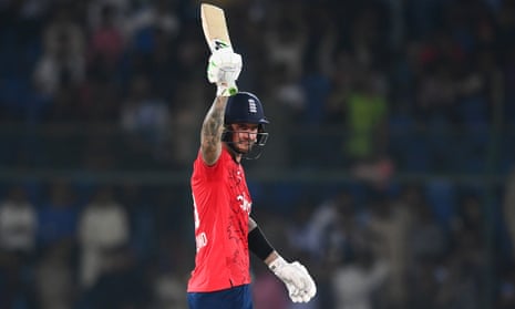 Alex Hales of England celebrates reaching fifty during on England’s way to a win over Pakistan.