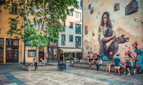 Street art adorns a wall in Plovdiv.