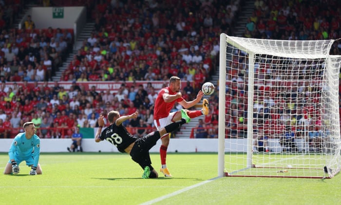 Nottingham Forest's Harry Toffolo clears the ball off the line.