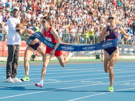 Nikki Hiltz crossing the finish line