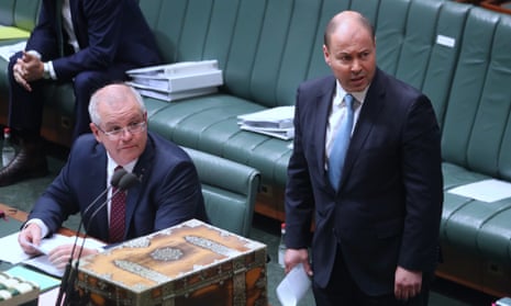The prime minister Scott Morrison and Treasurer Josh Frydenberg during question time in the house of representatives, 12 May 2020.
