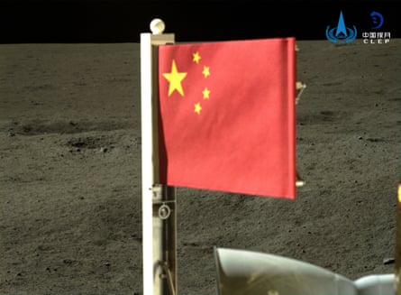 A Chinese national flag seen on the moon’s surface