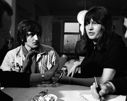 Ulrike Meinhof giving a press conference in the Republican Club in Hamburg.