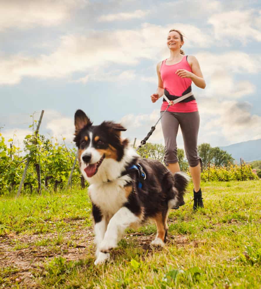 Running with a dog.