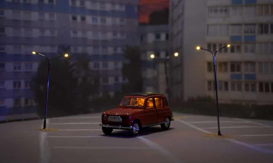 A miniature set of the French car park where her father was arrested.
