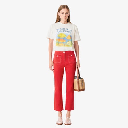 Red trousers, Maje x Blanca Miró