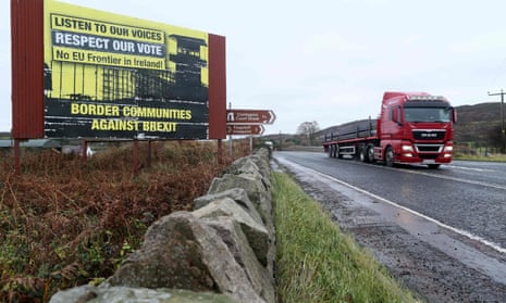 An anti-Brexit sign on the road outside Newry, Northern Ireland.