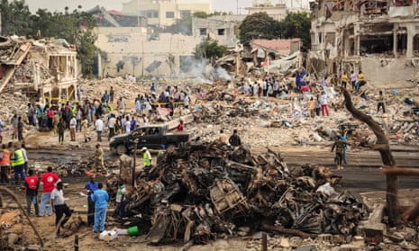 The scene of the explosion in the centre of Mogadishu on Saturday.