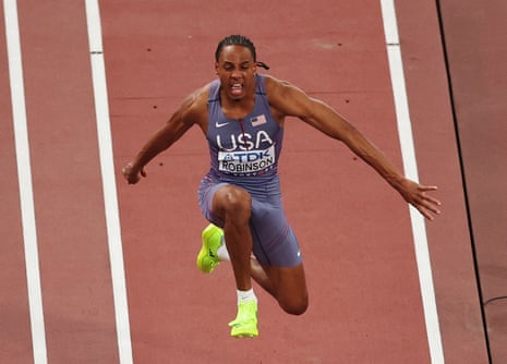 Russell Robinson of the US competes in the triple jump.