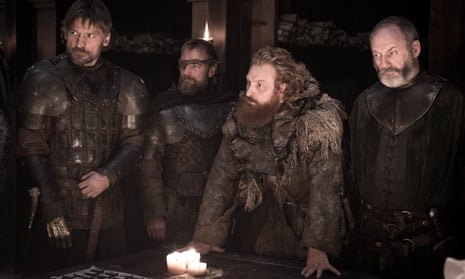 Liam Cunningham, far right, who plays Davos Seaworth, in a scene from Game of Thrones.