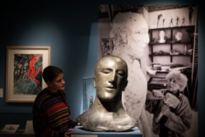 Dorchester, UK: Eve Mordue, collections manager at the Dorset Museum, with a work by Elisabeth Frink