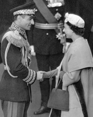 The Queen greets Mohammad Reza Shah Pahlavi, Shah of Iran, in London, 1959